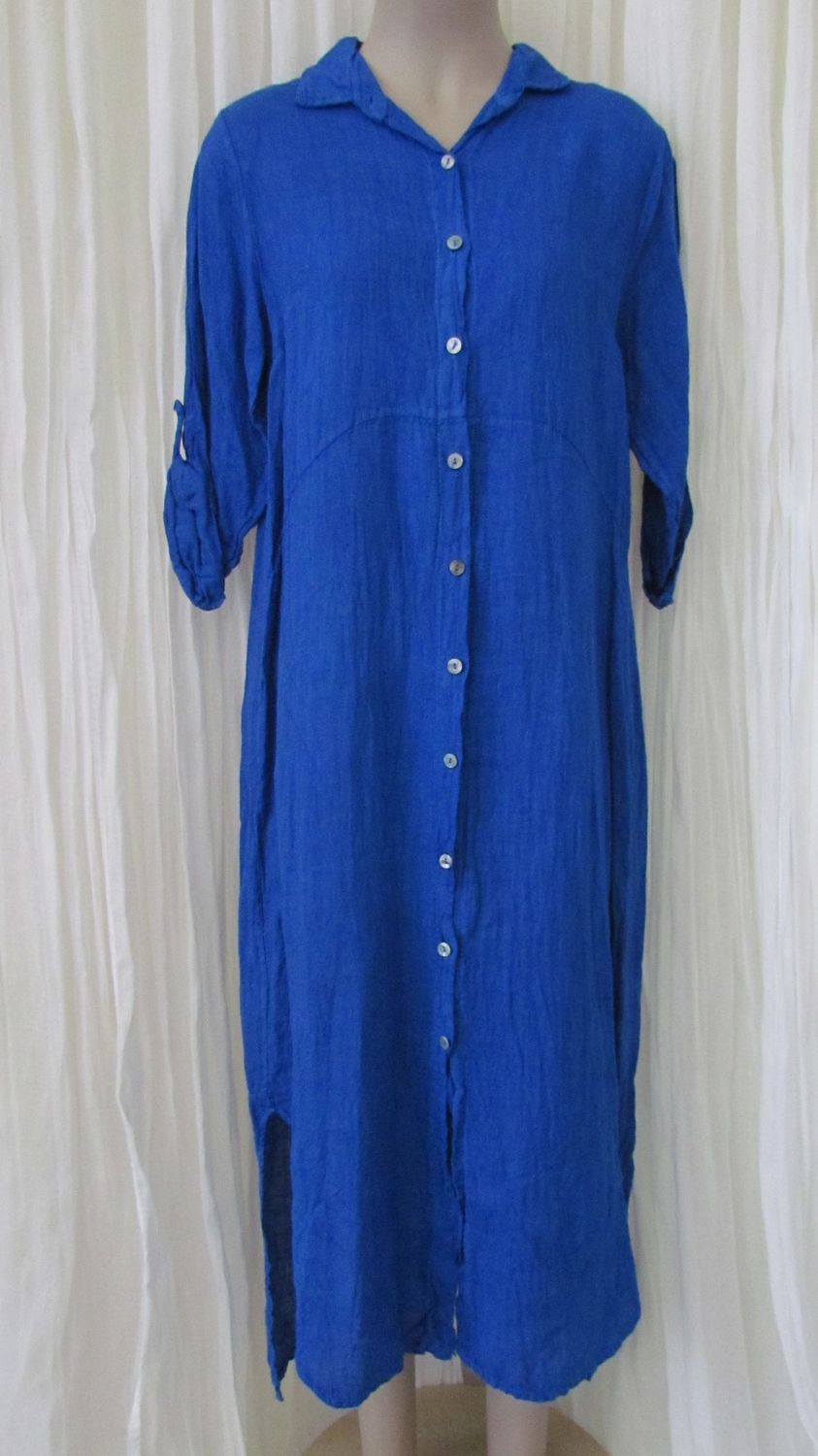 Royal Blue Button Front Linen Shirt Dess