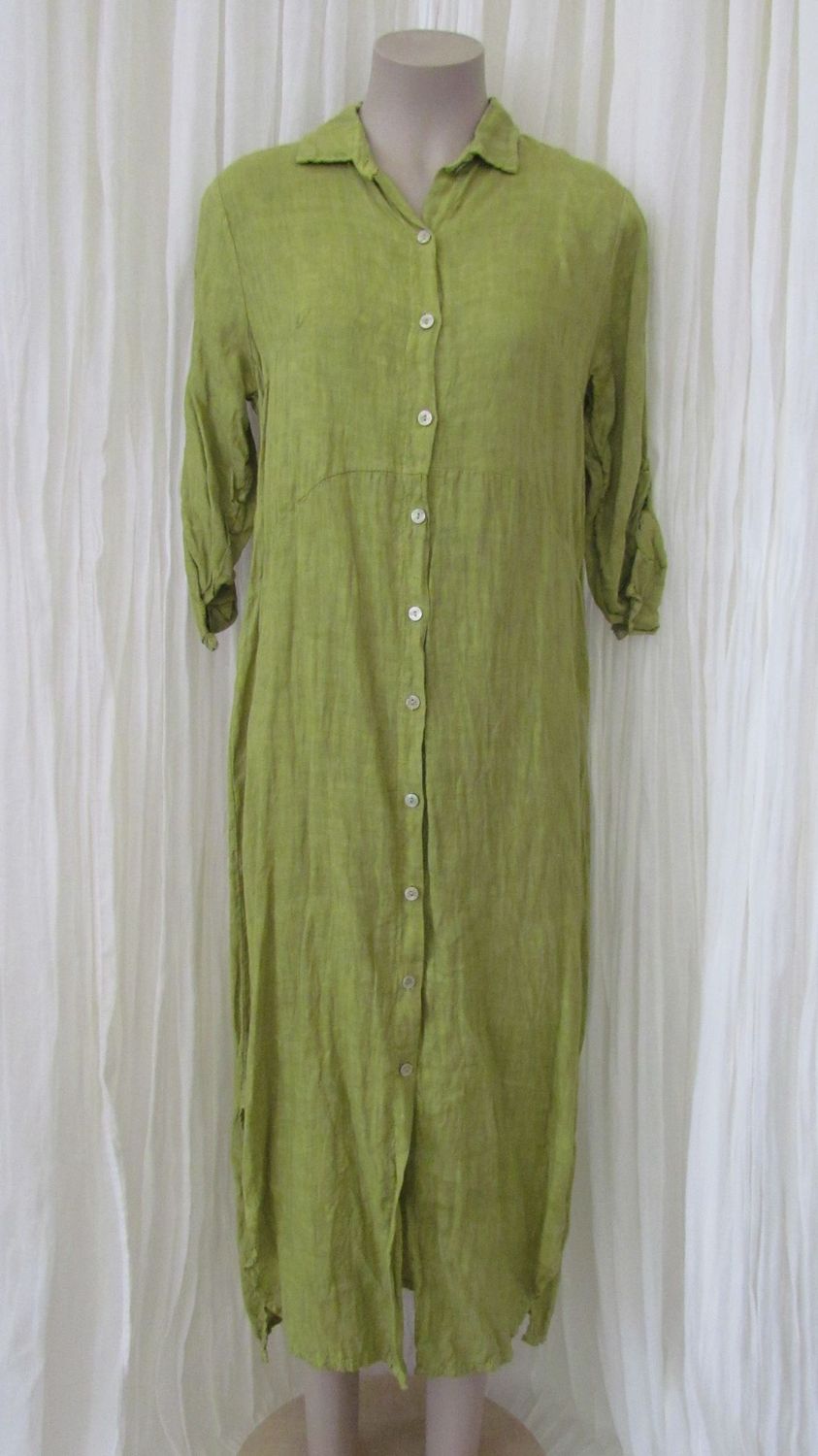 Lime Button Front Linen Shirt Dress