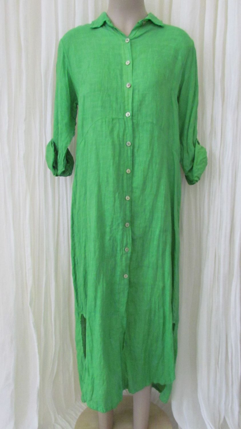 Green Button Front Linen Shirt Dress