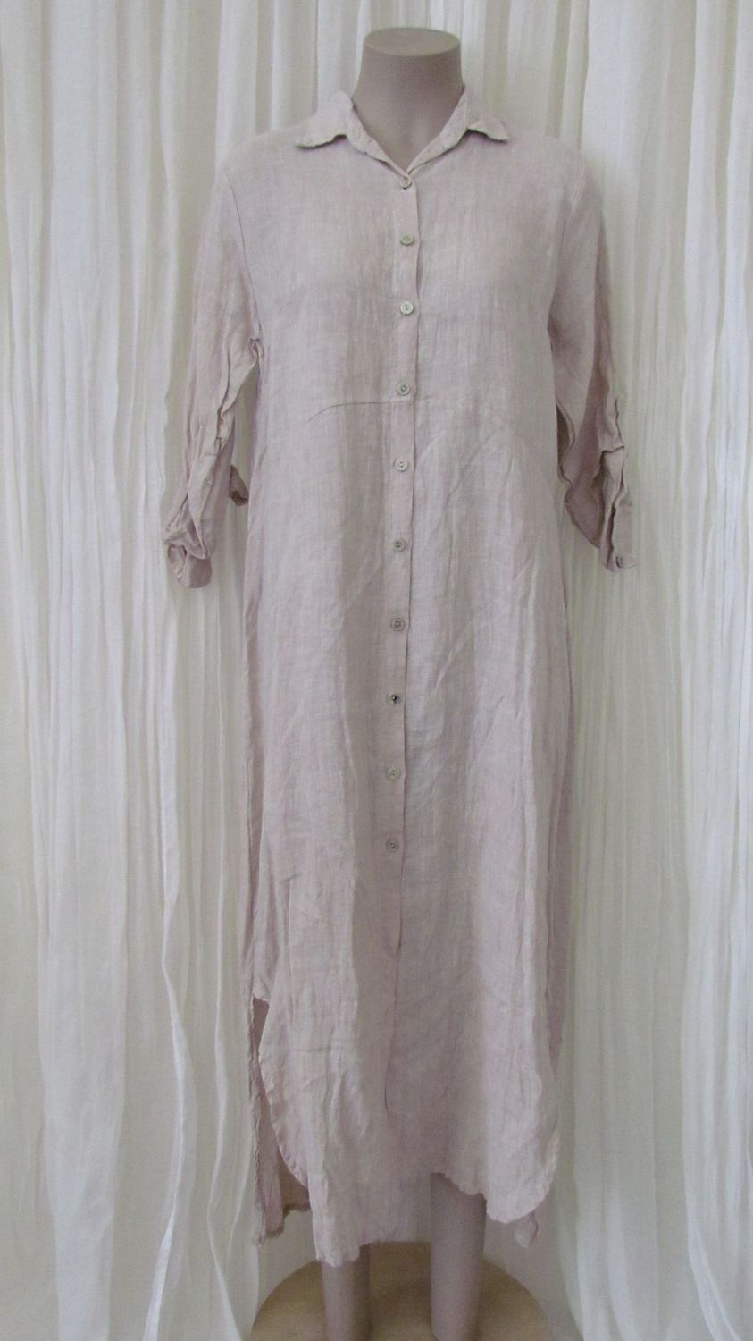 Beige Button Front Linen Shirt Dress
