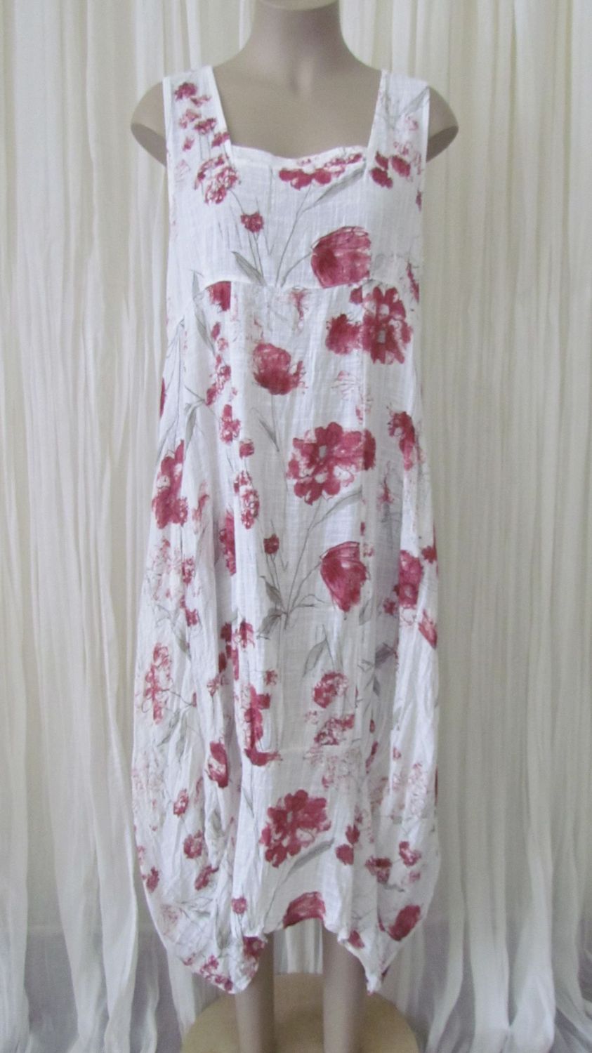 White/Red Cotton Floral Maxi Dress