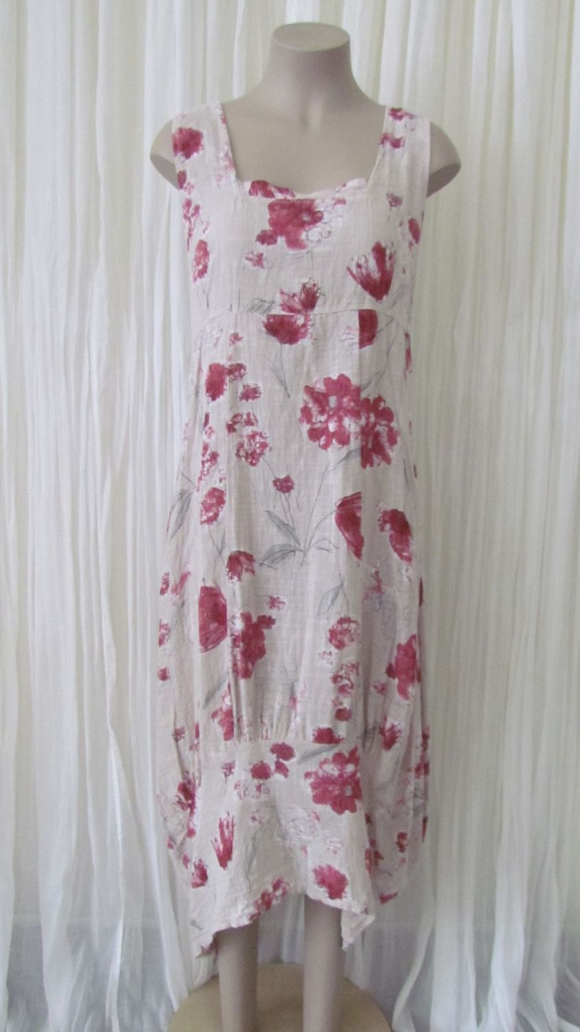 Beige/Red Cotton Floral Maxi Dress