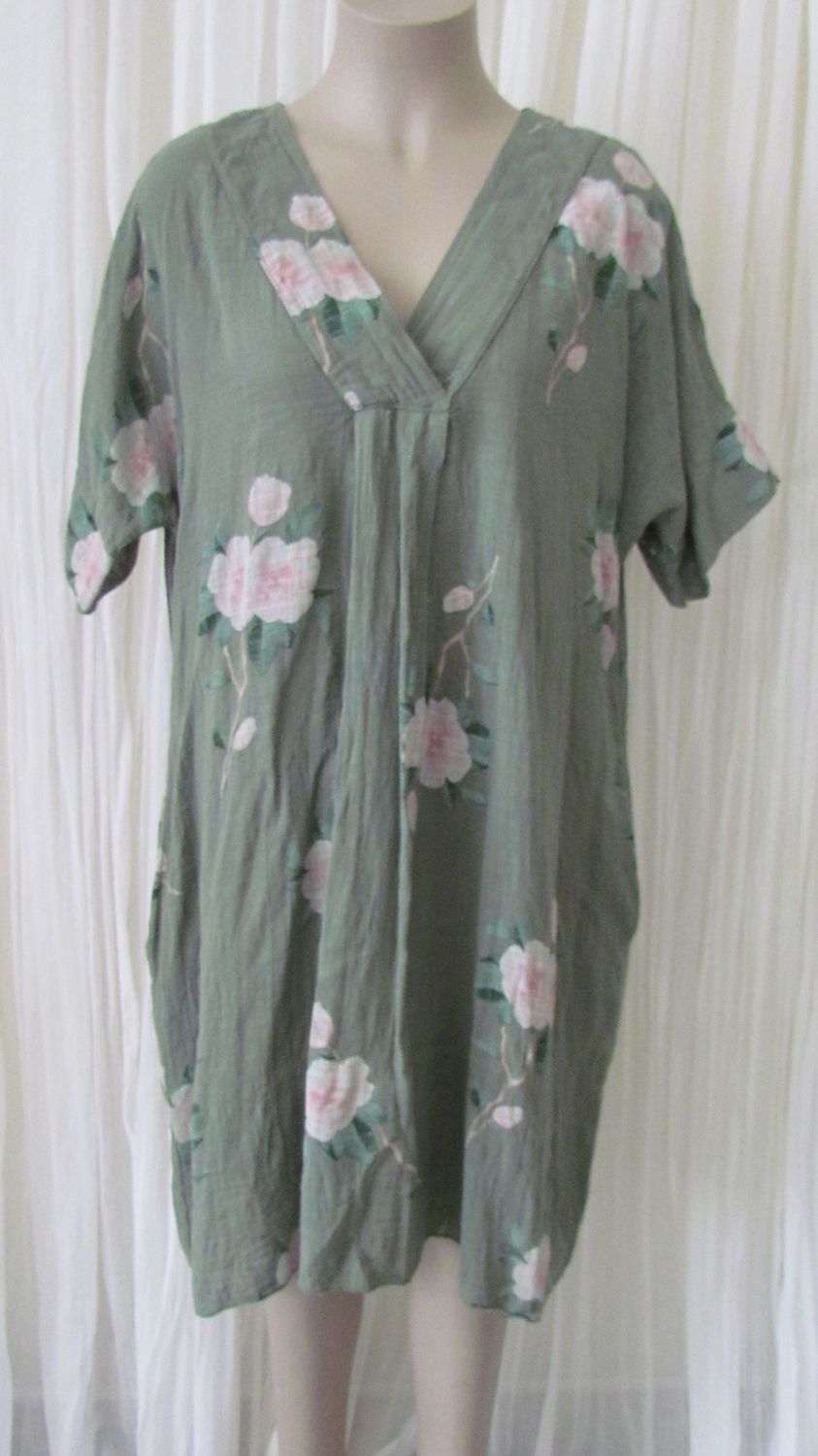 Khaki Cotton Floral Dress