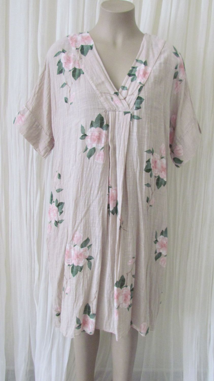 Beige Cotton Floral Dress