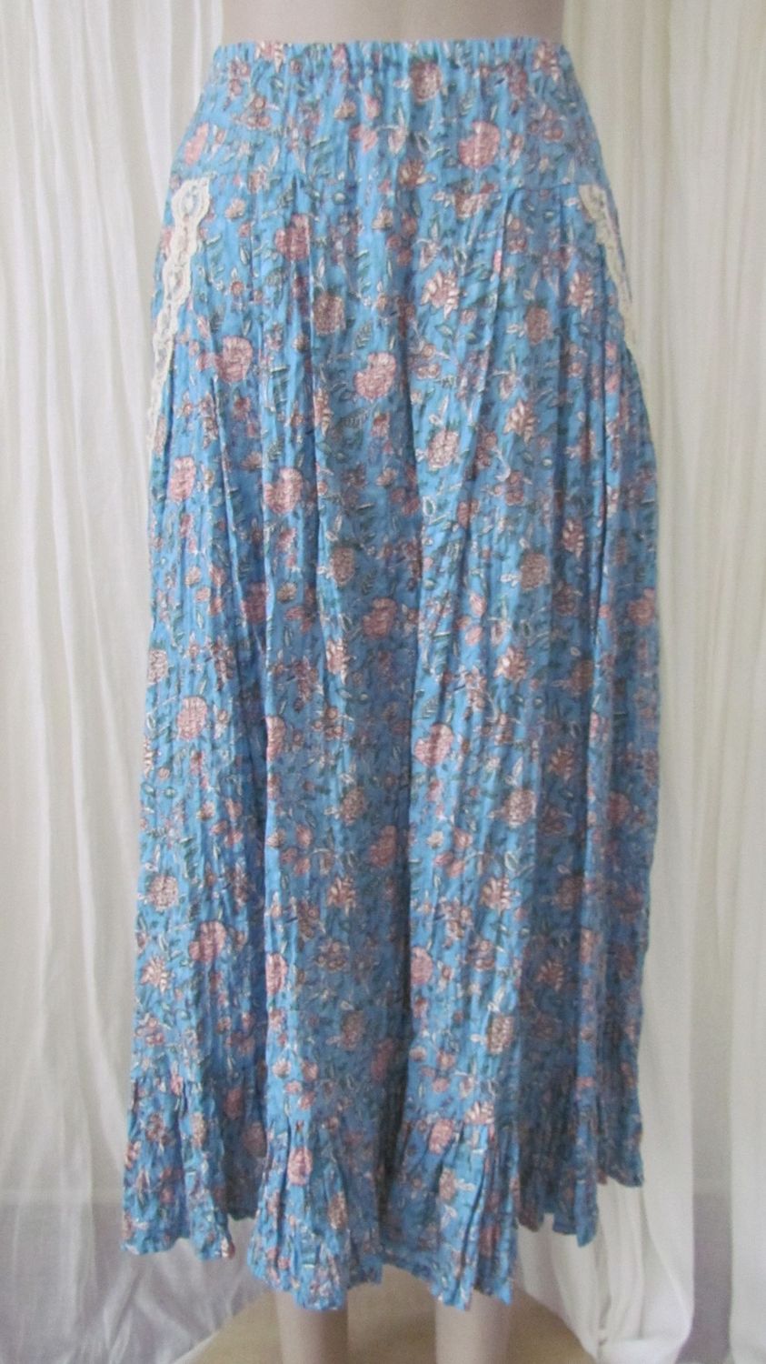 Cornflower Floral Linen Pleat Skirt