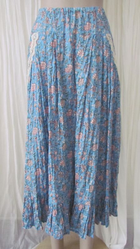 Cornflower Floral Linen Pleat Skirt