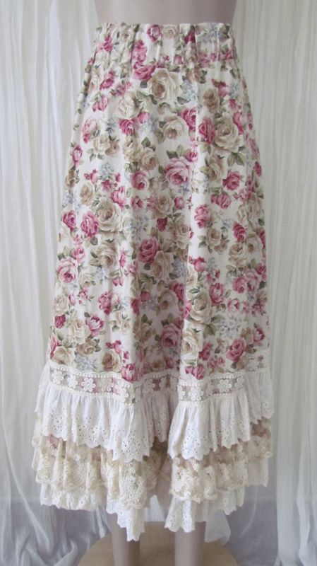 Beige Linen Floral Layered Lace Skirt