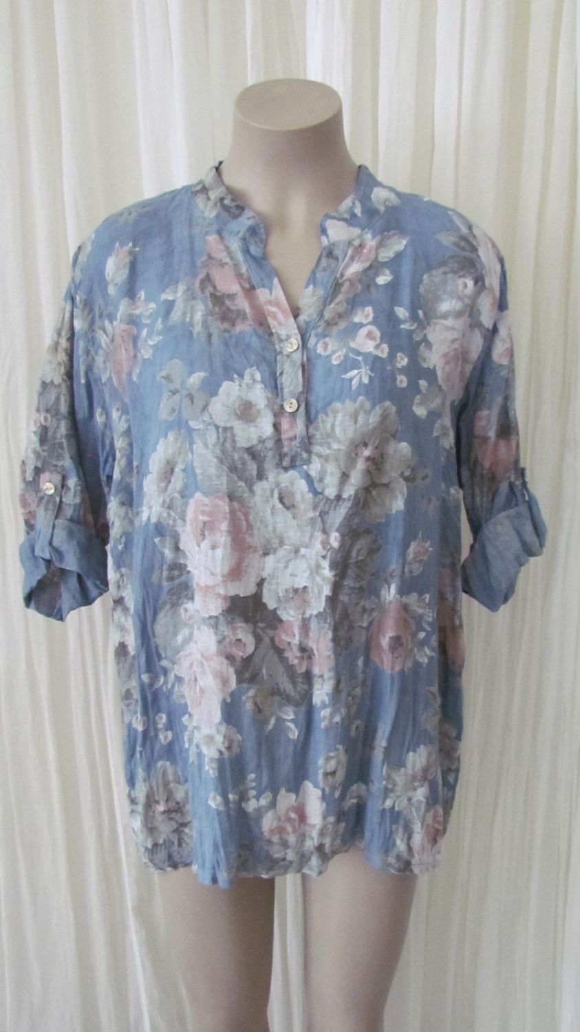 Denim Floral Linen Top