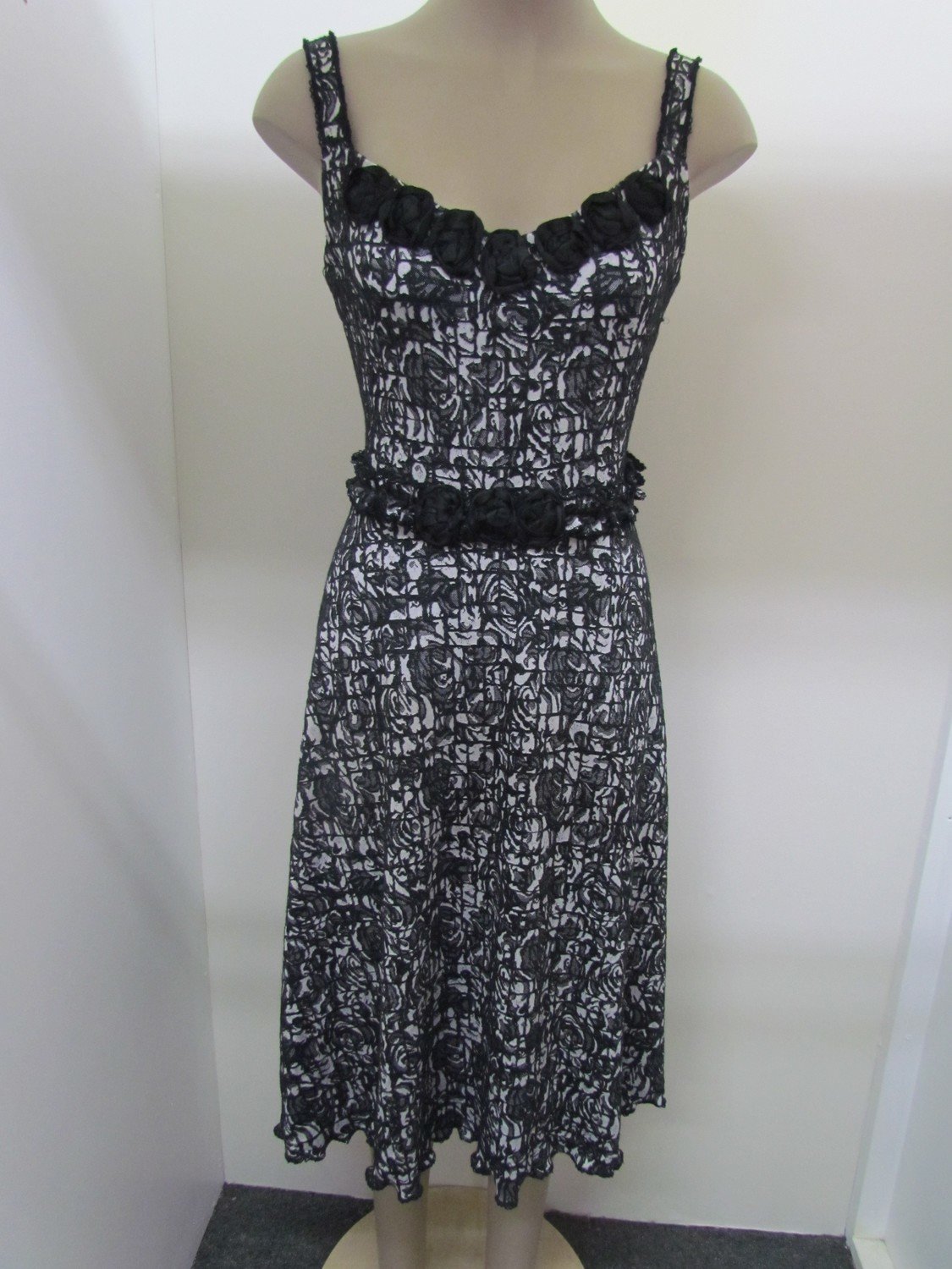 Black and white rose knit dress