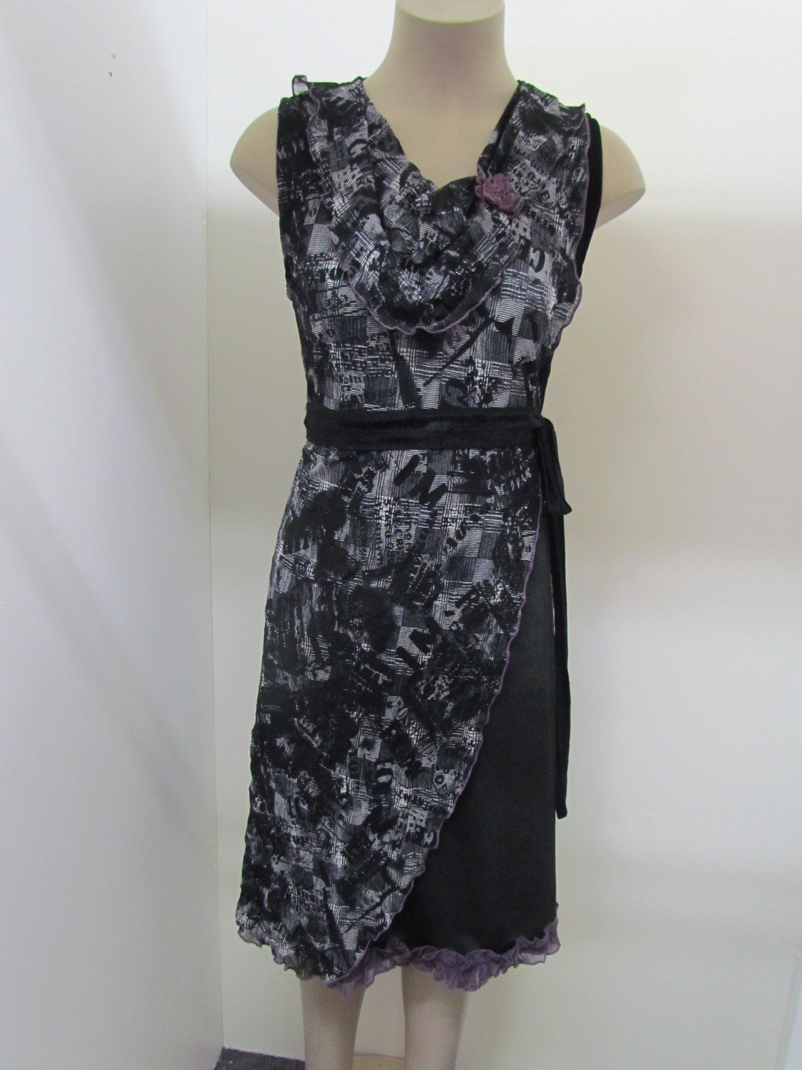 Black/Lilac Crushwrap cowl neck dress