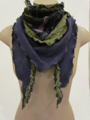 Purple Green wool velvet scarf