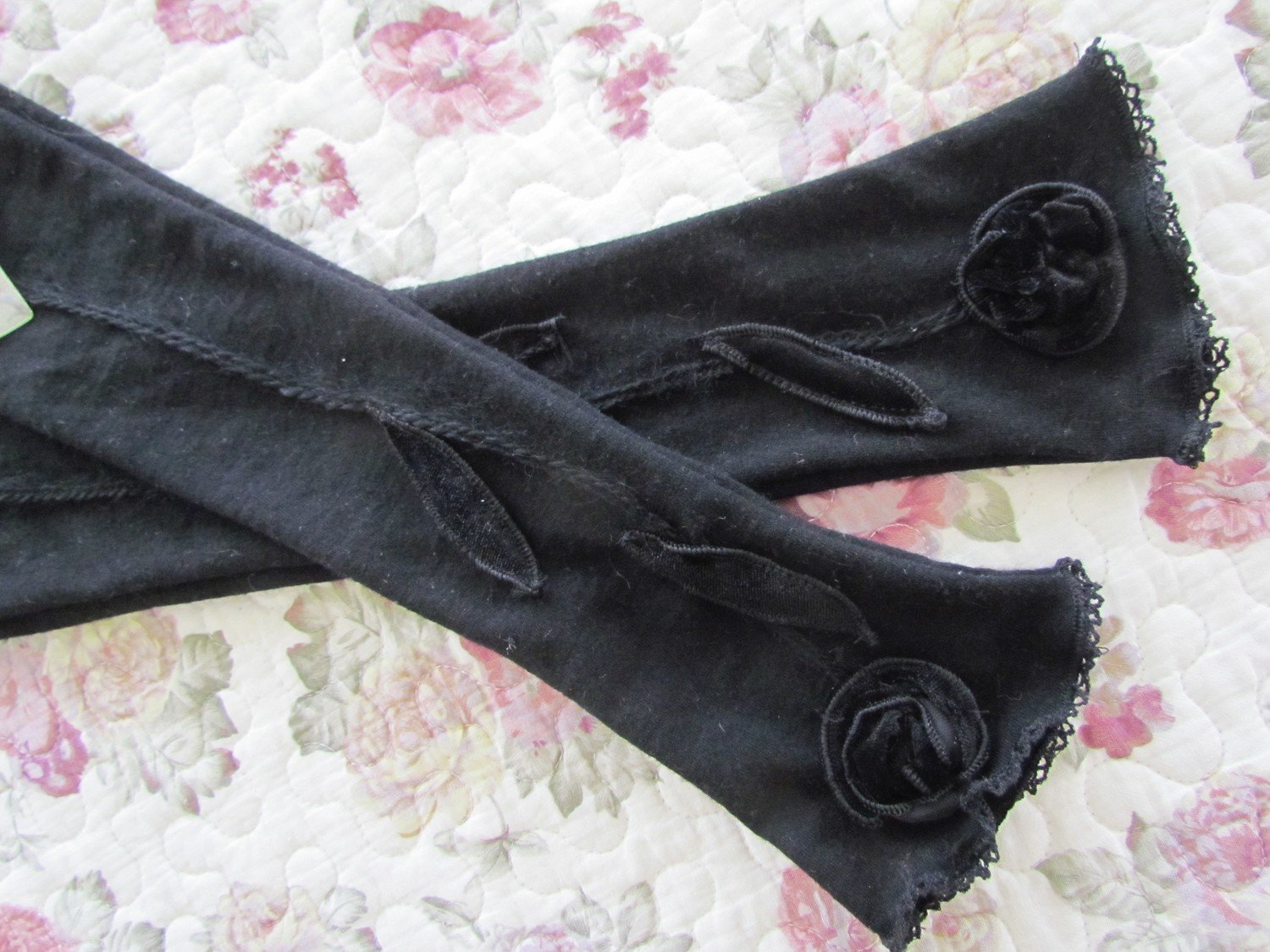 Black merino long gloves