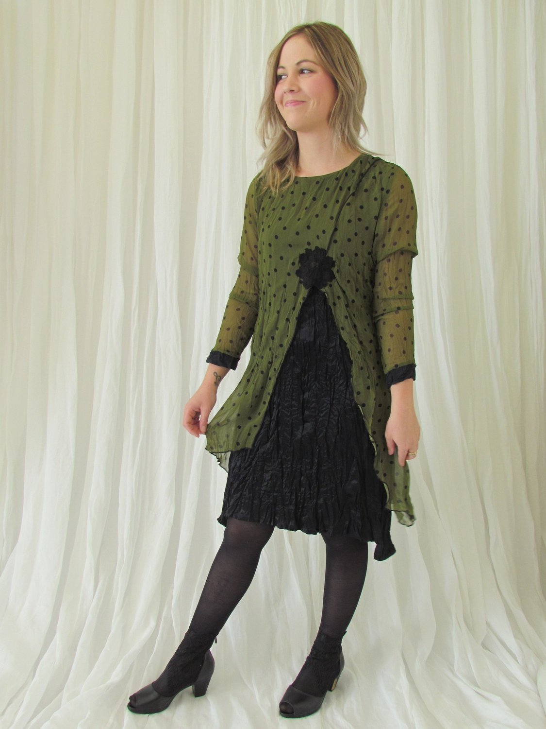 Black Green Spot dress