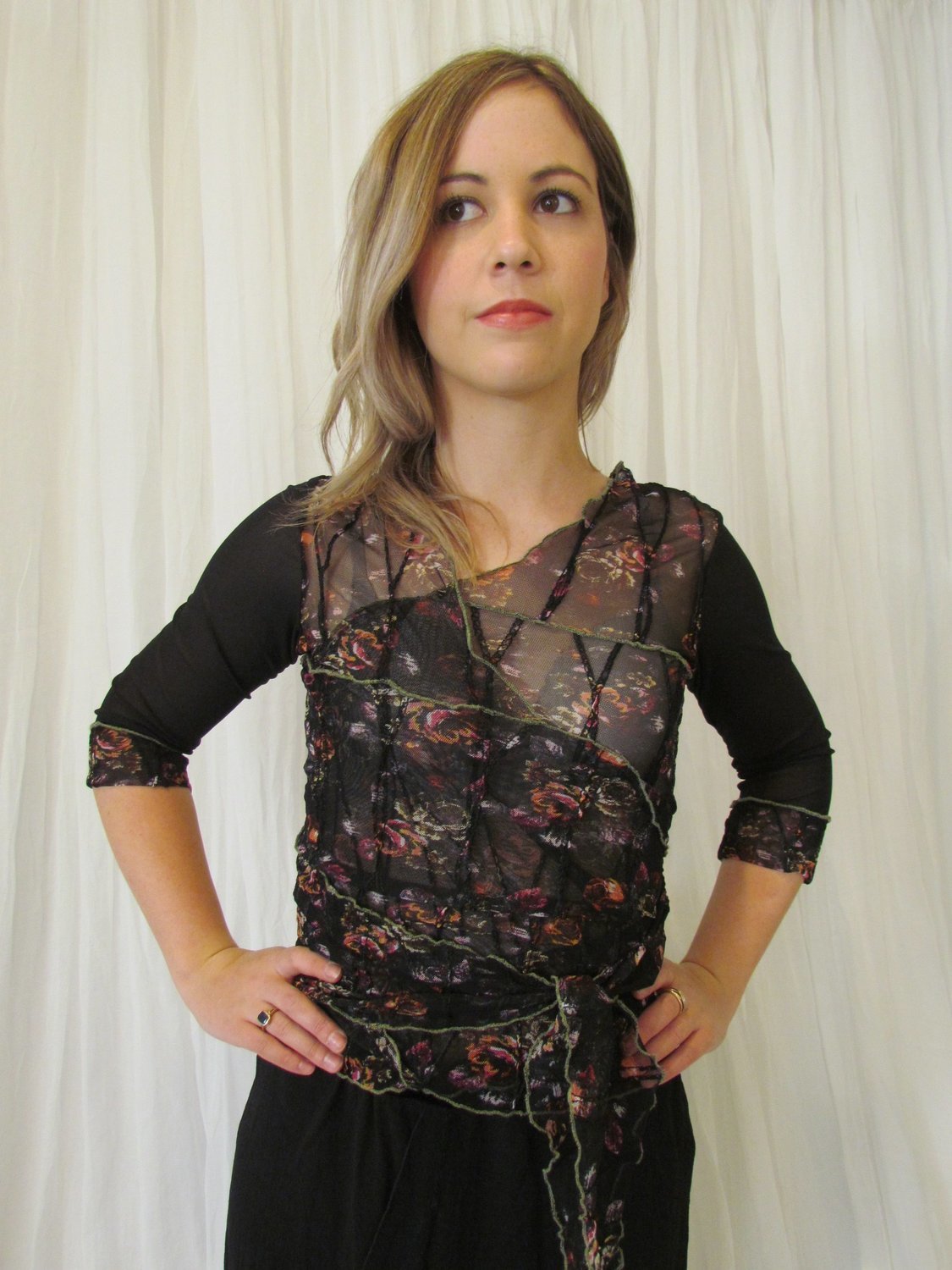 Floral mesh wrap top
