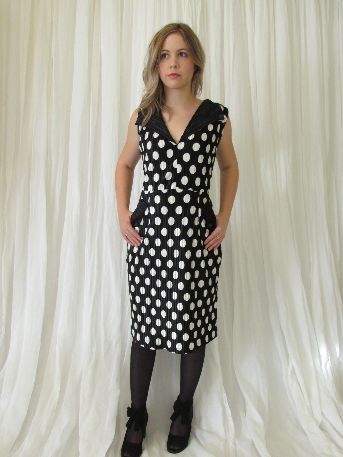 Velvet black white spot vintage dress