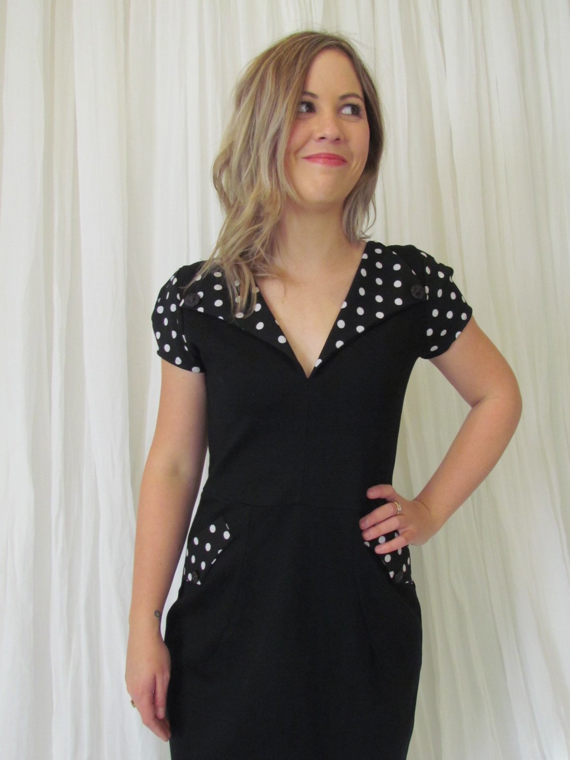 Black white spot vintage dress
