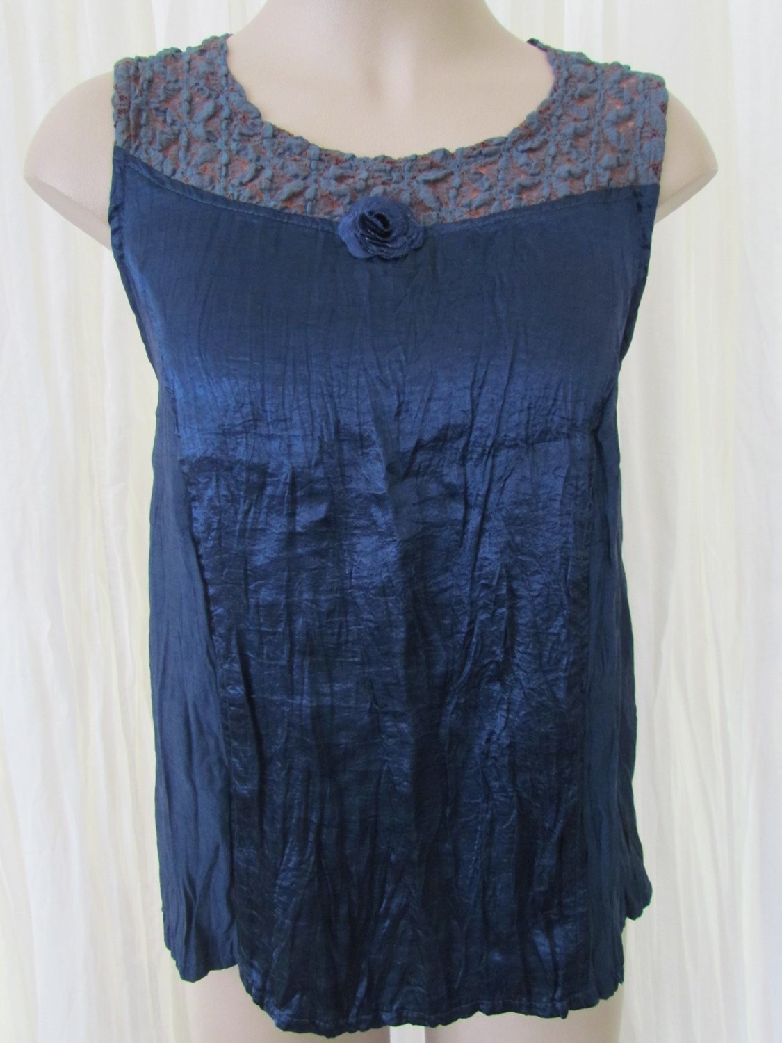 Blue satin lace top