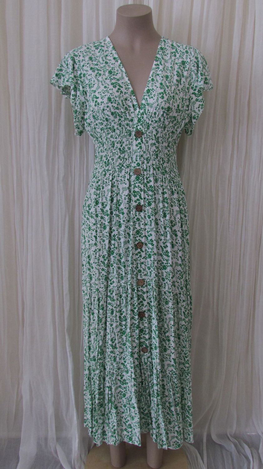 Green Button Front Floral Ruffle Maxi Dress Green Button Front Floral Ruffle Maxi Dress