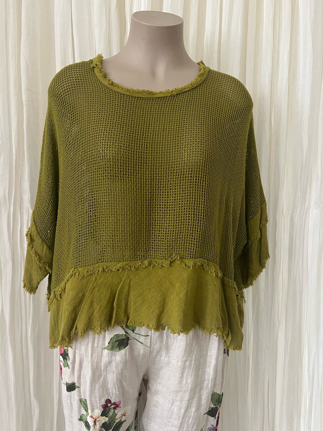 Olive Cotton Raw Edge Crop Top