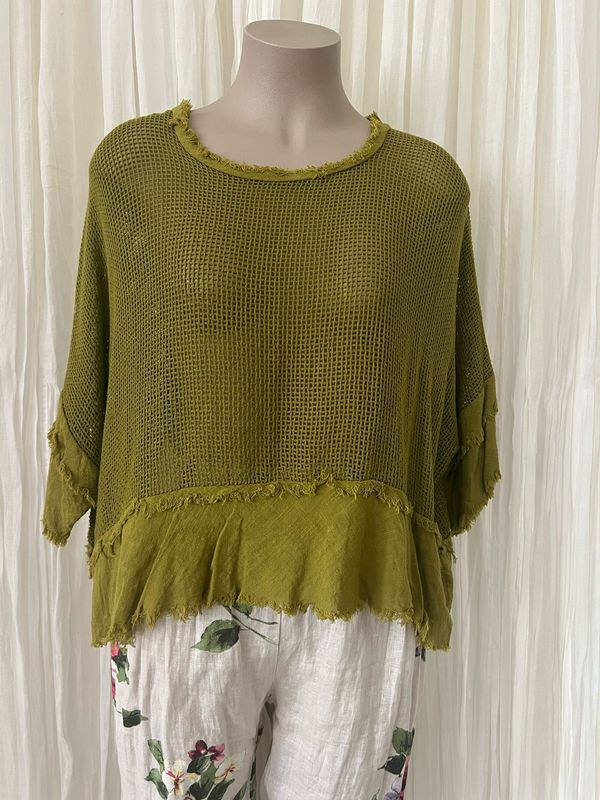 Olive Cotton Raw Edge Crop Top