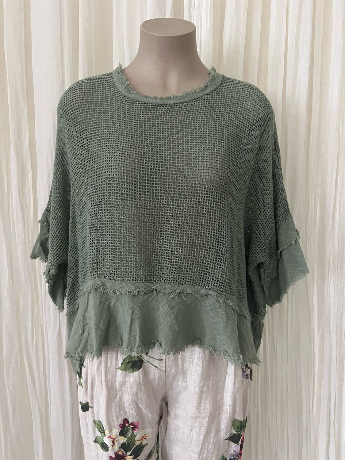 Khaki Cotton Raw Edge Crop Top