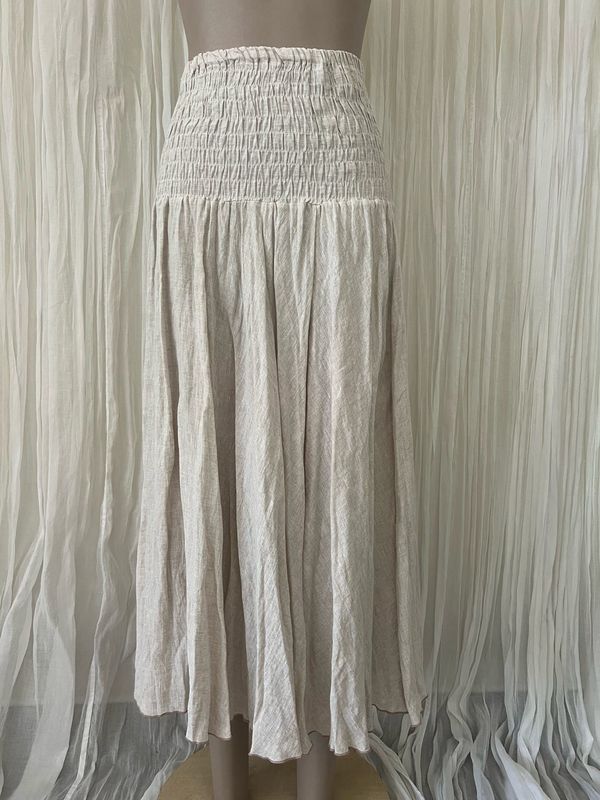 Natural Linen Shirred Skirt Natural Linen Shirred Skirt