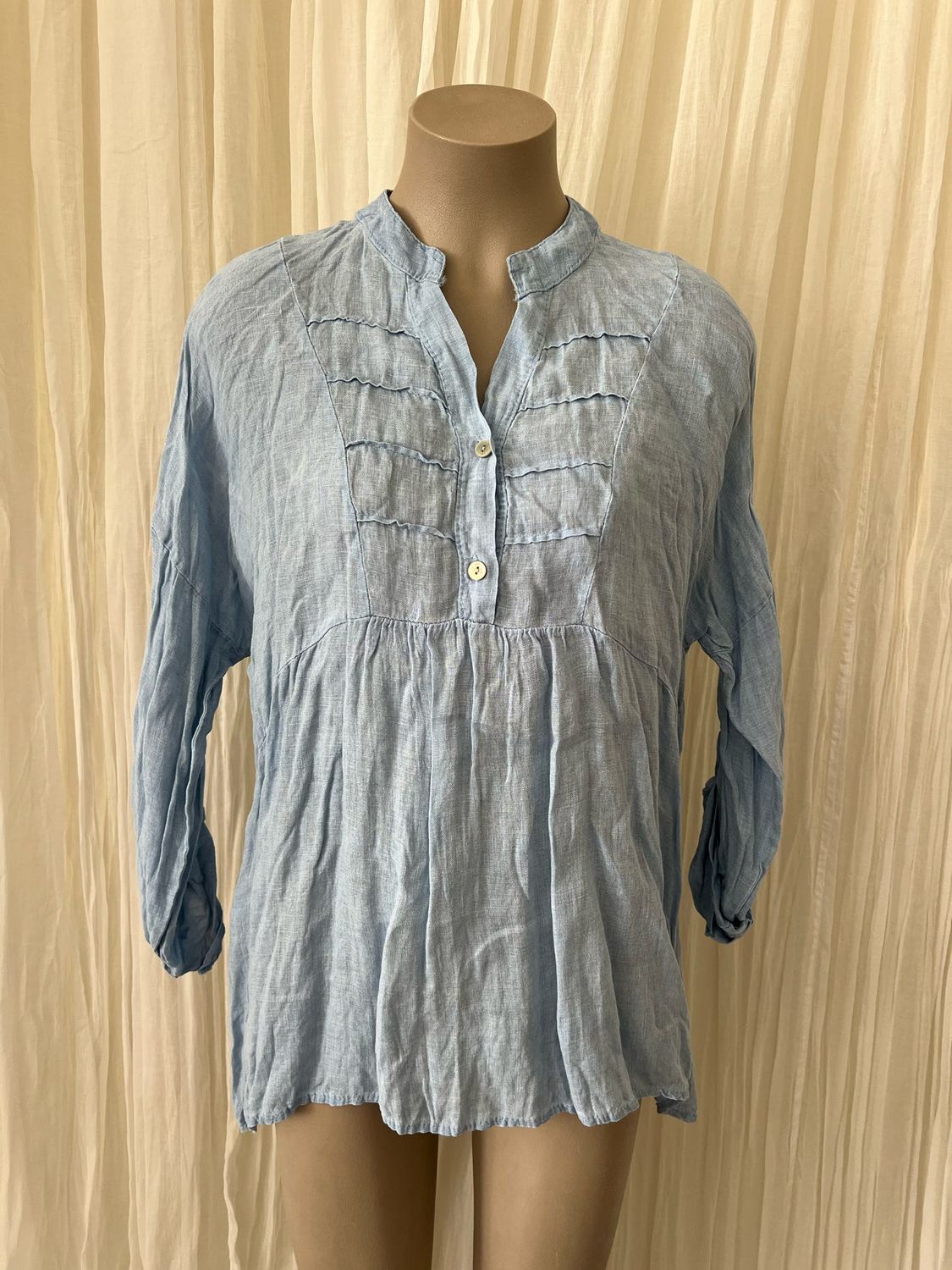 Denim Linen Pleat Top