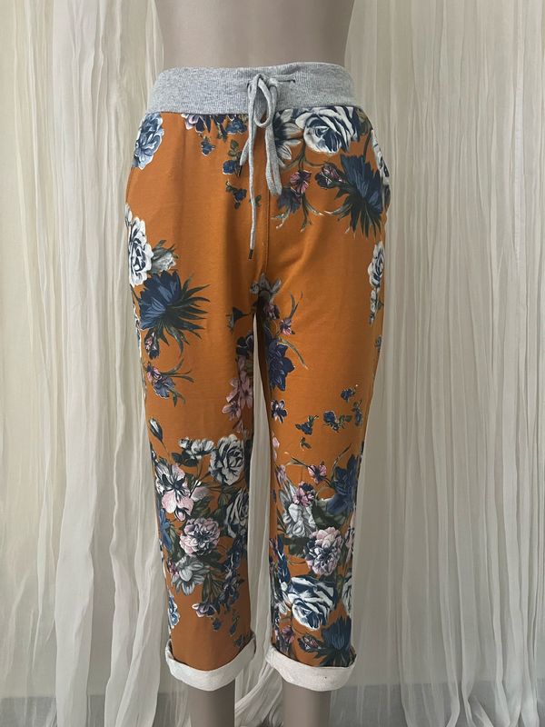 Mustard Floral Stretch Pants