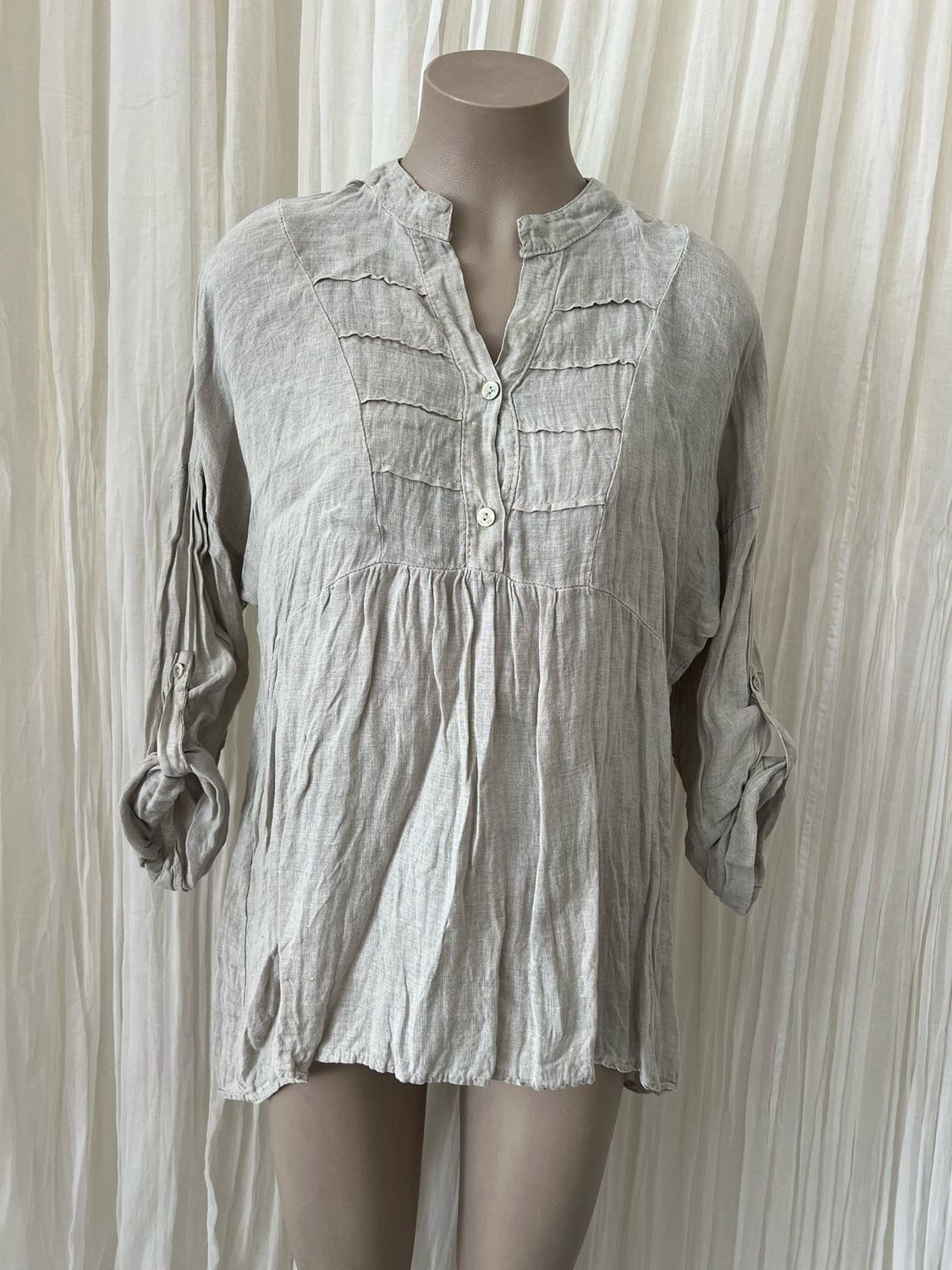 Beige Linen Pleat Top
