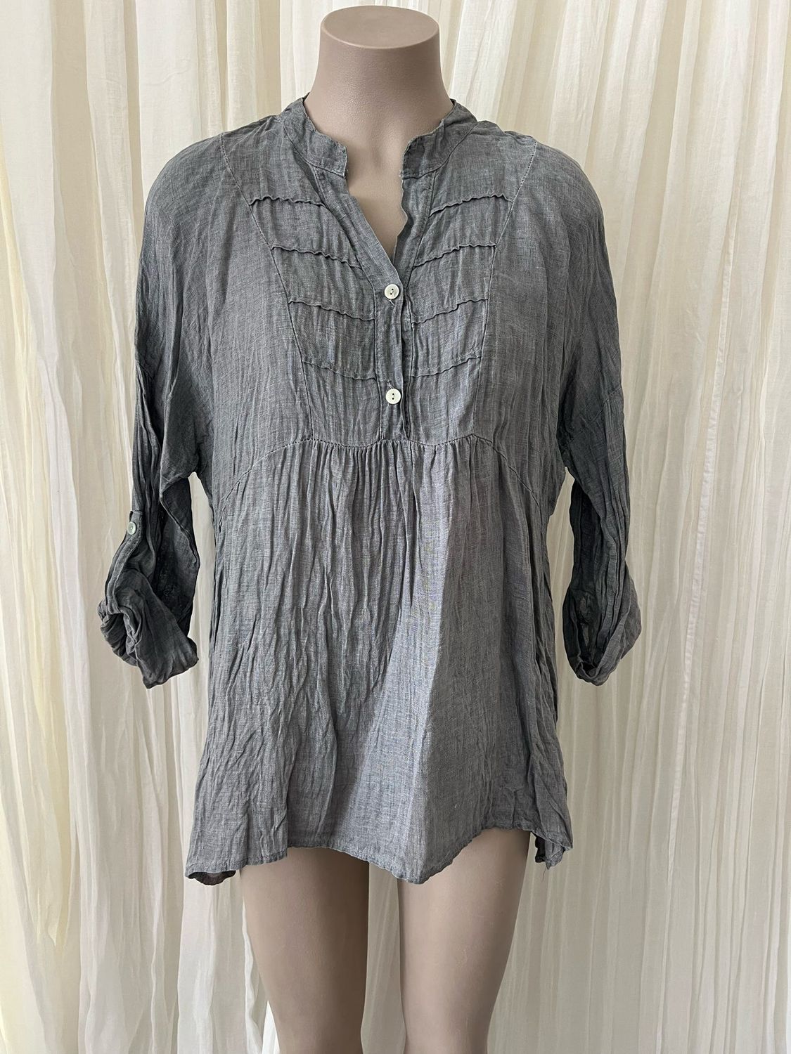 Silver Linen Pleat Top