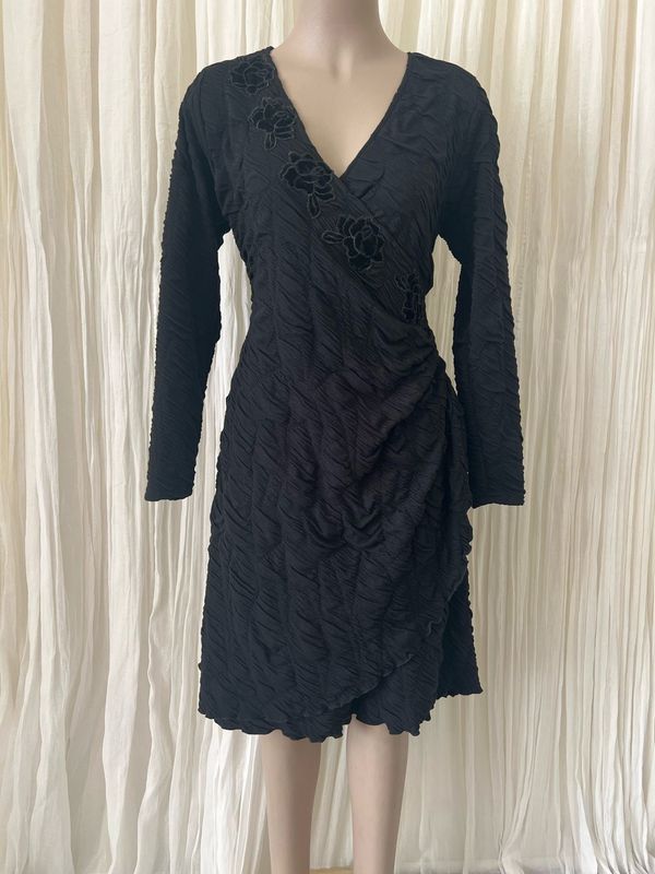 Black Textured Wrap Dress