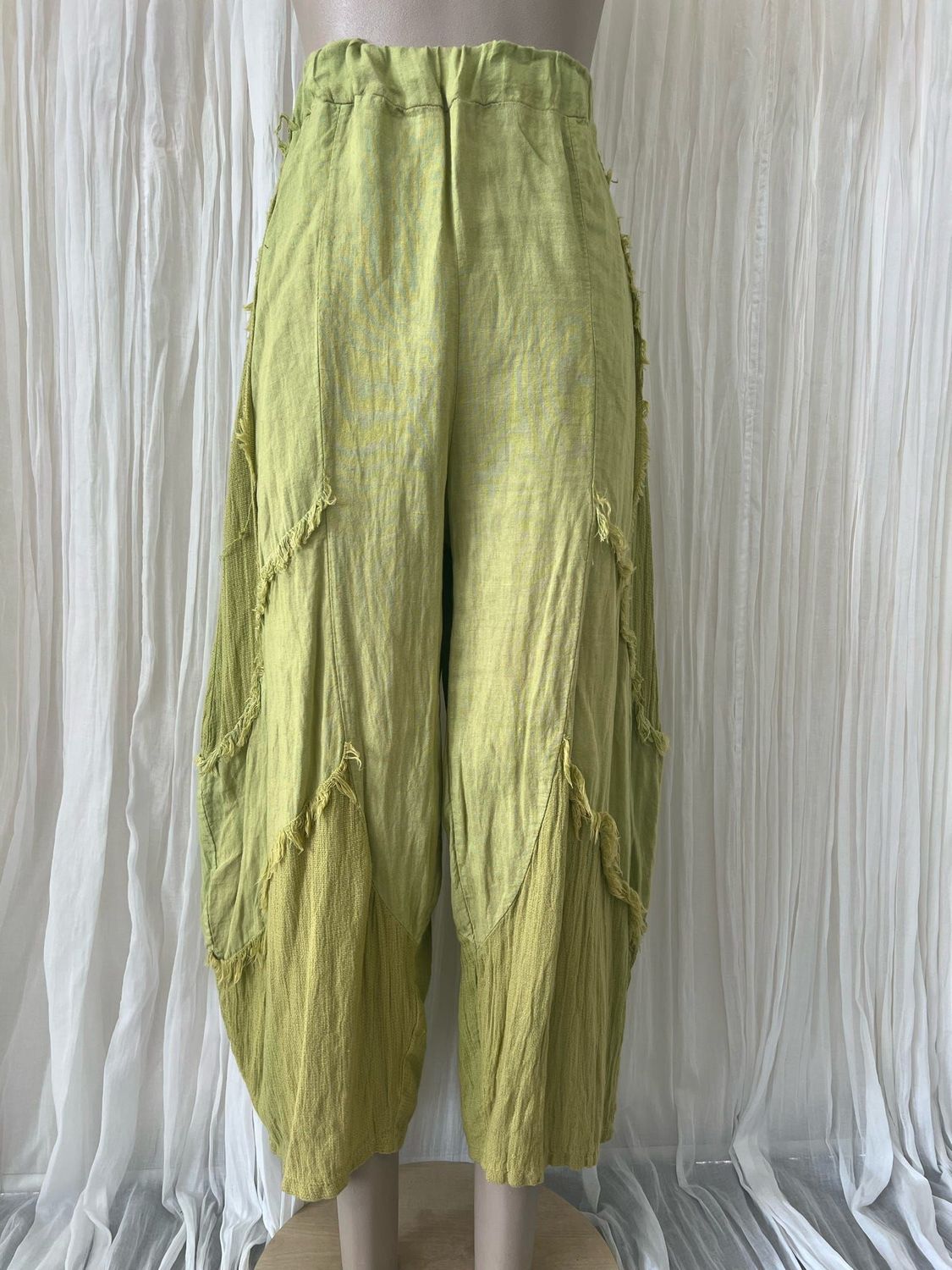 Lime Linen Raw Edge Linen Pants