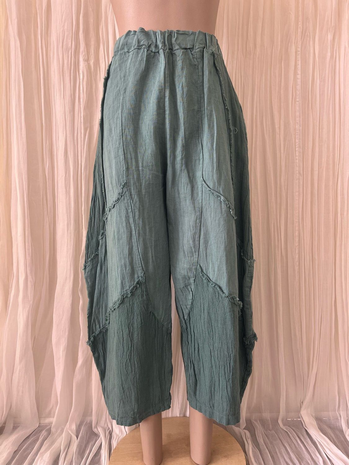 Ocean Blue Linen Raw Edge Linen Pants