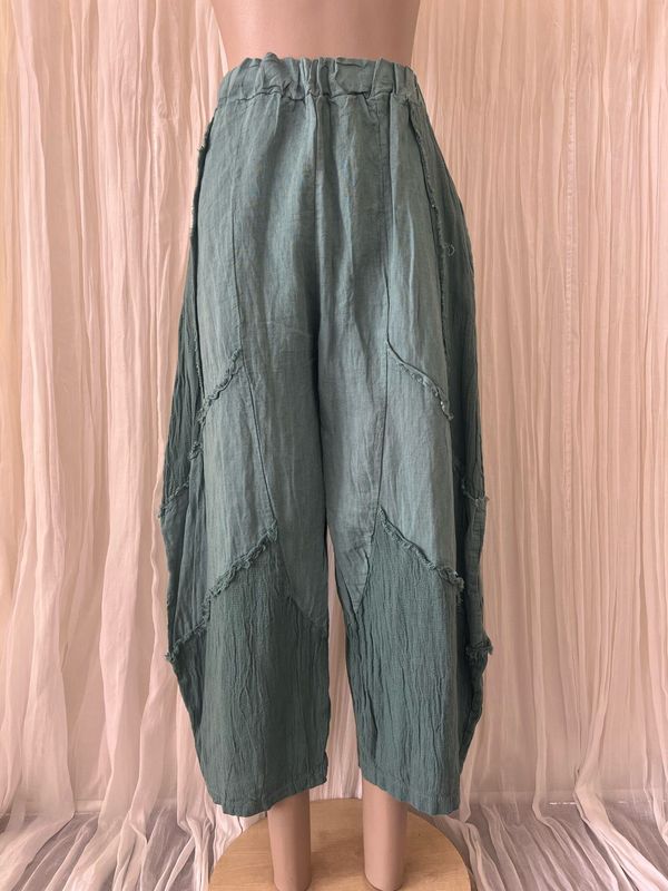 Ocean Blue Linen Raw Edge Linen Pants
