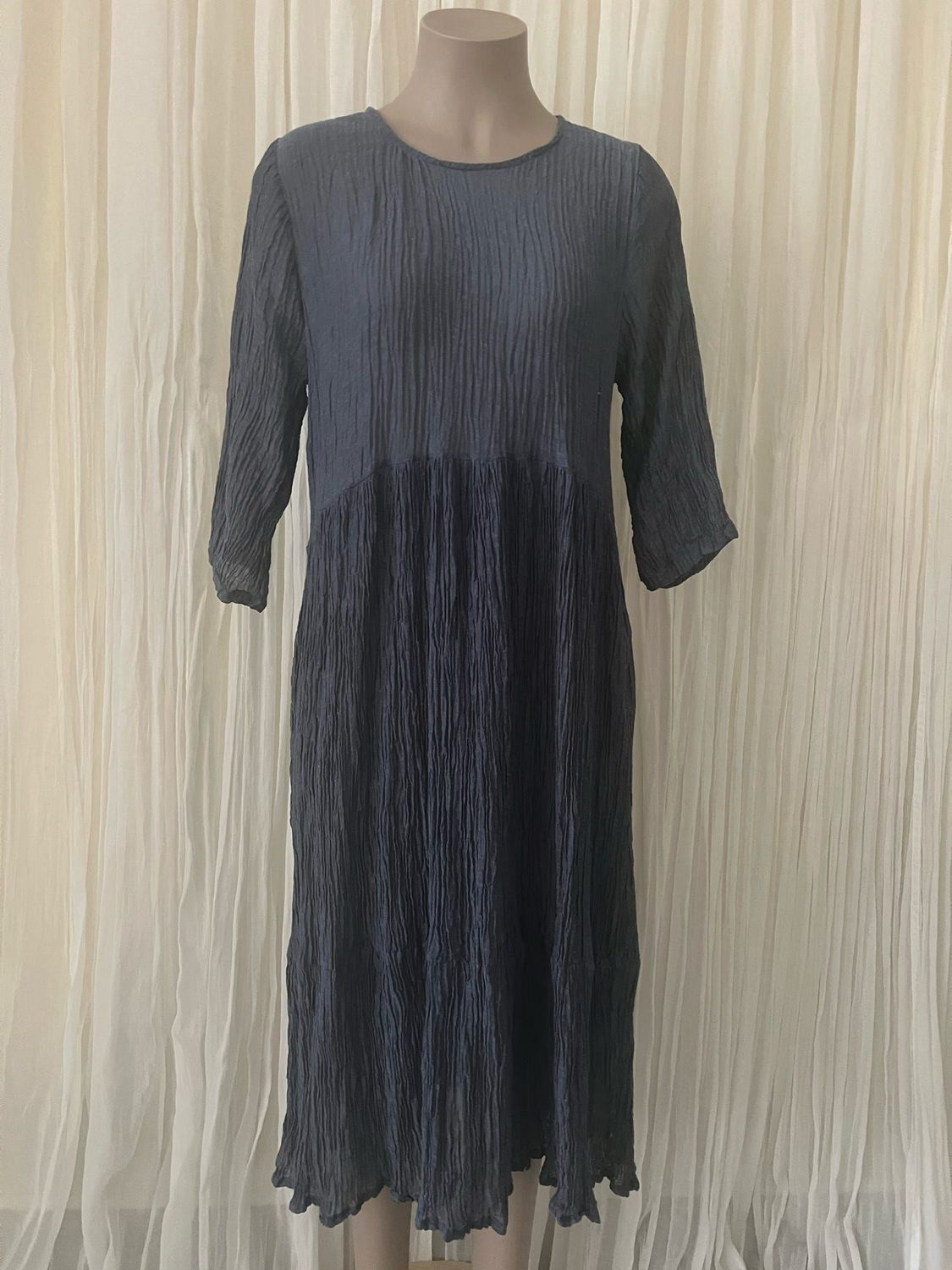 Navy Crush Shear Linen Layered Dress