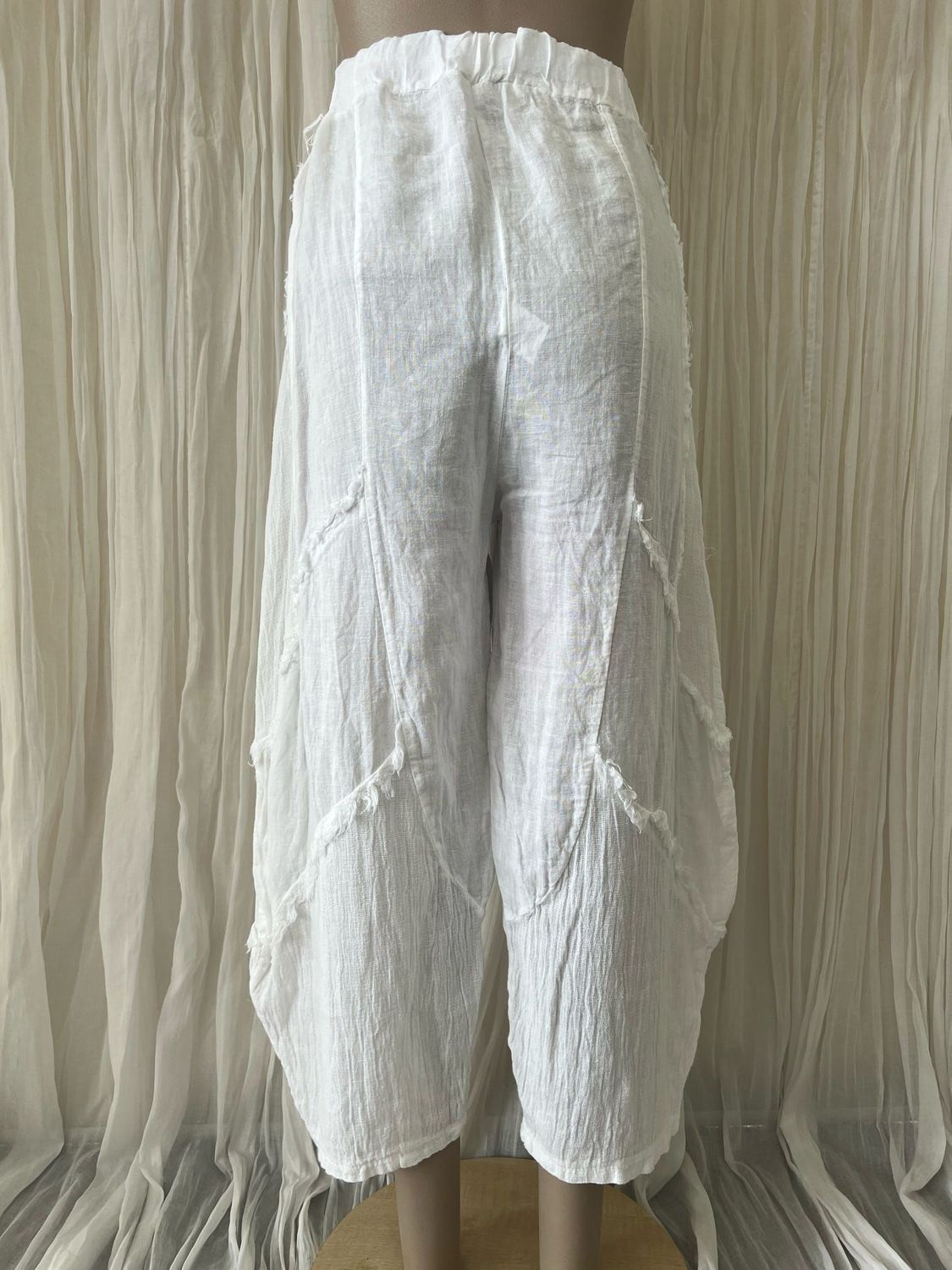 White Linen Raw Edge Linen Pants