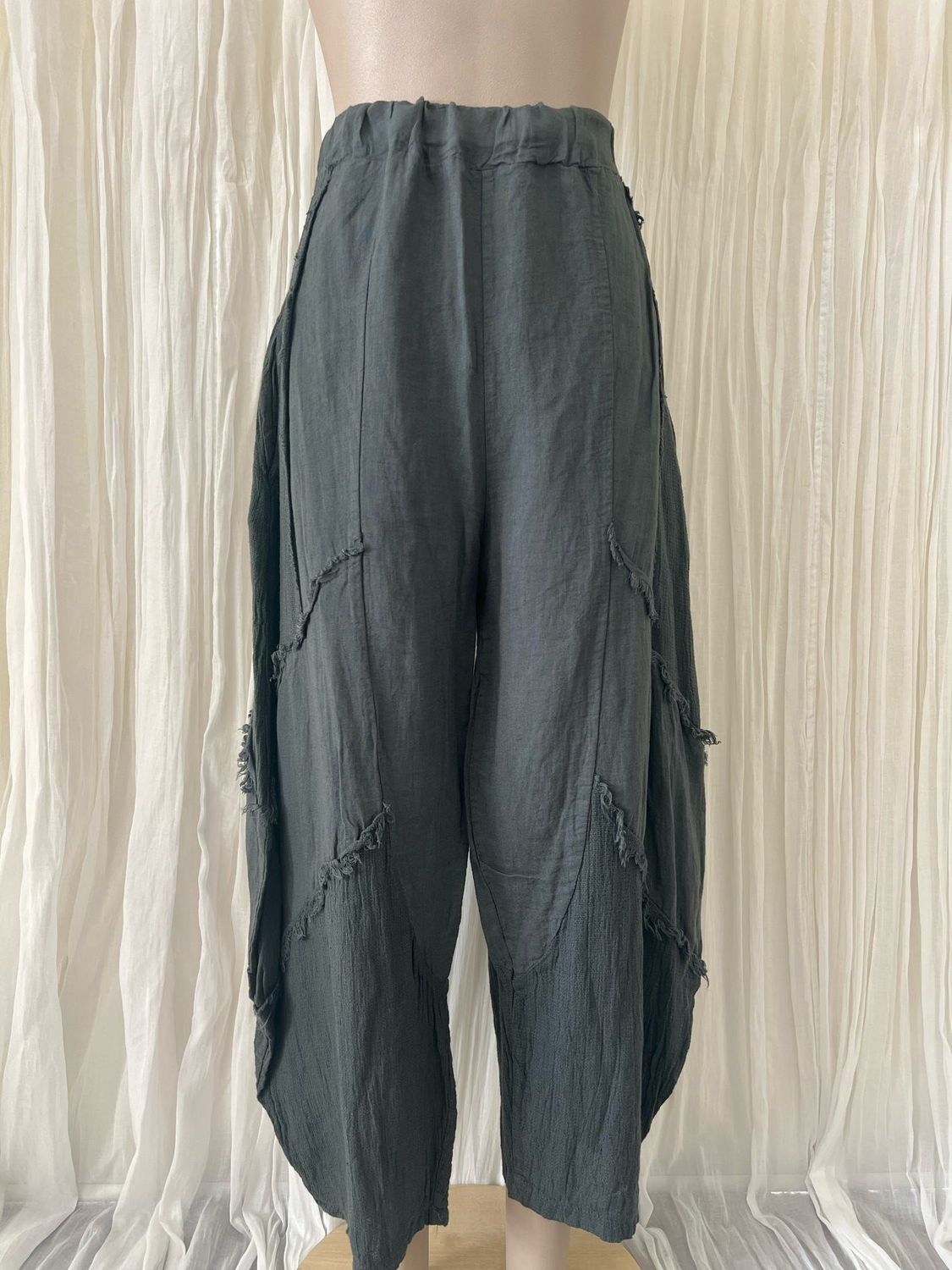 Charcoal Linen Raw Edge Linen Pants