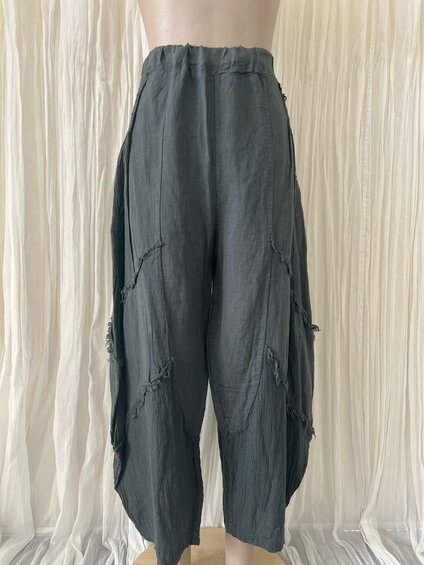 Charcoal Linen Raw Edge Linen Pants