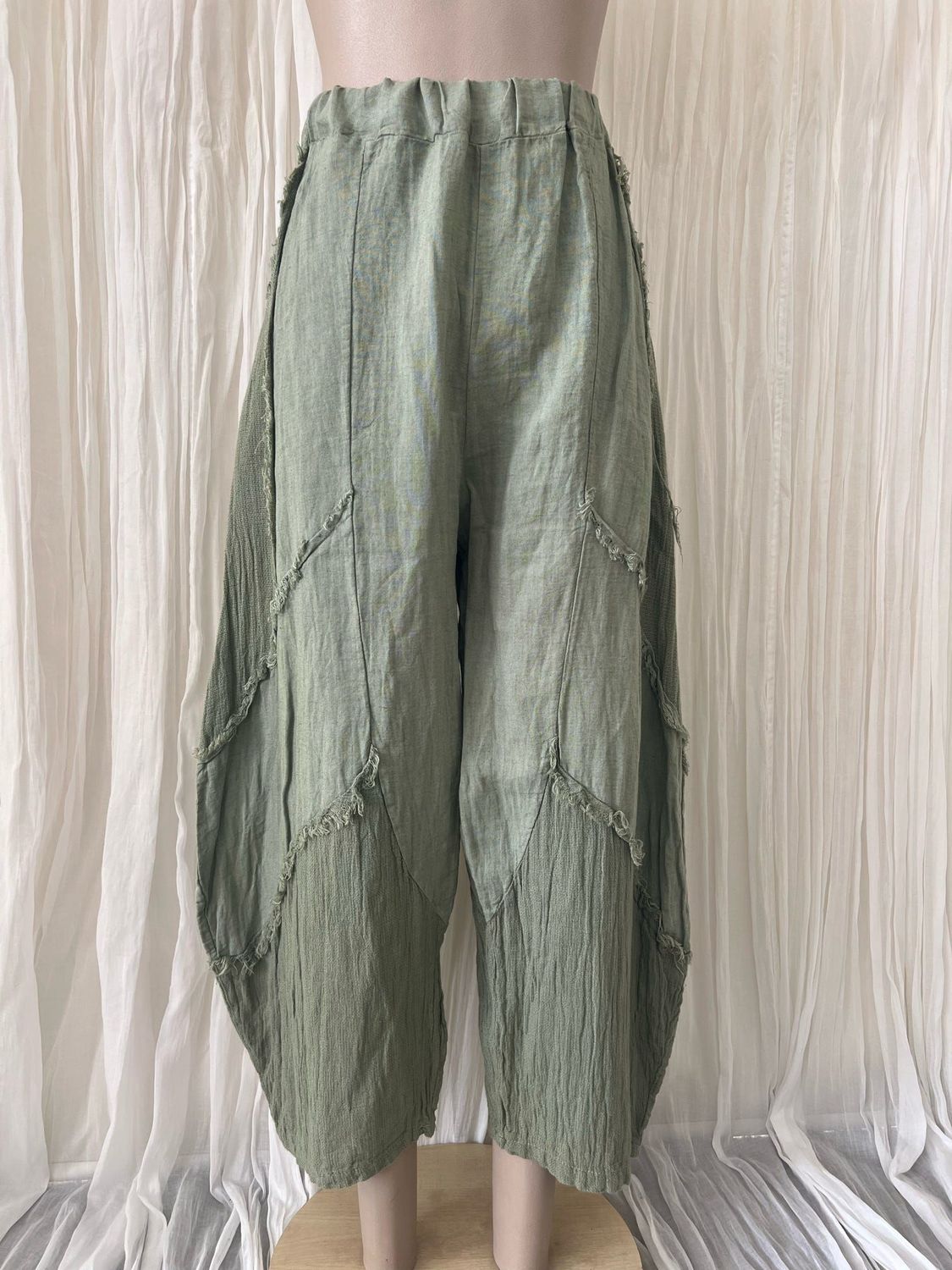 Khaki Linen Raw Edge Linen Pants