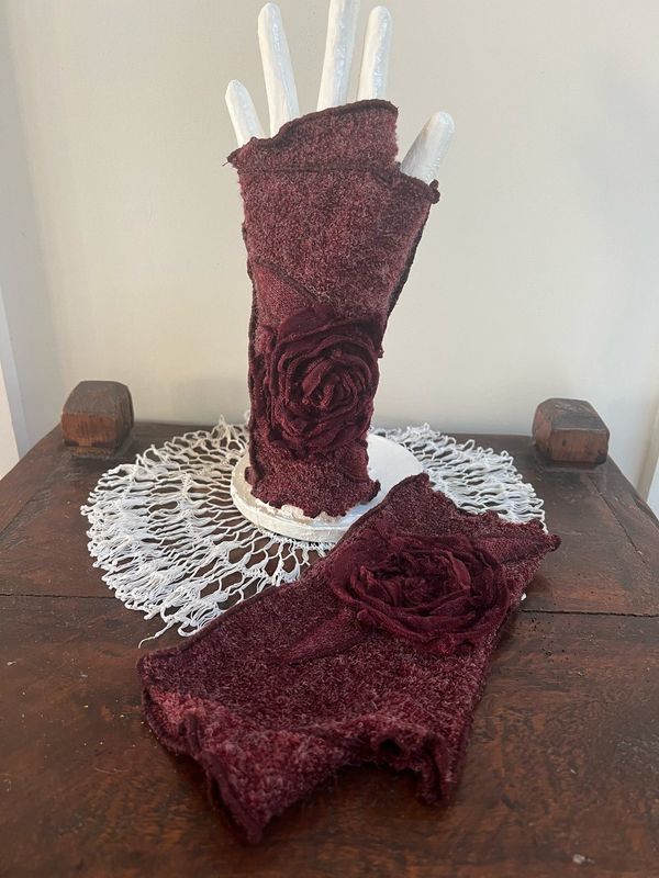 Wine Angora Fingerless Gloves