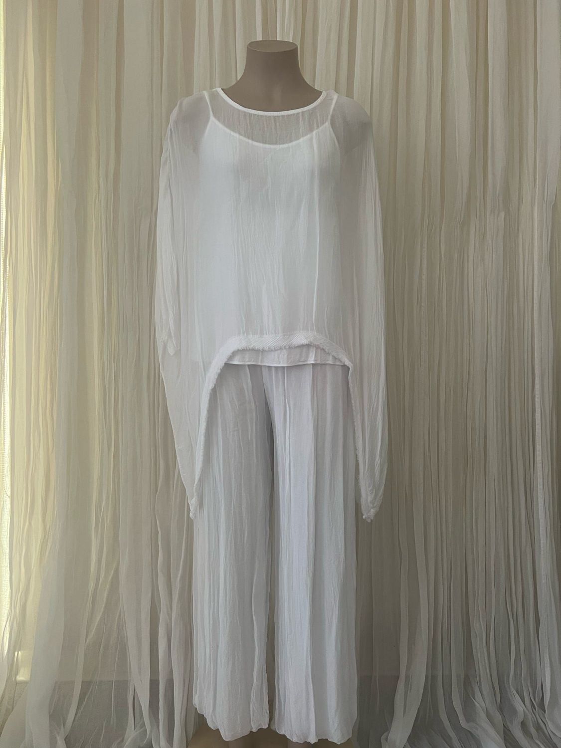 White Silk Batwing Top
