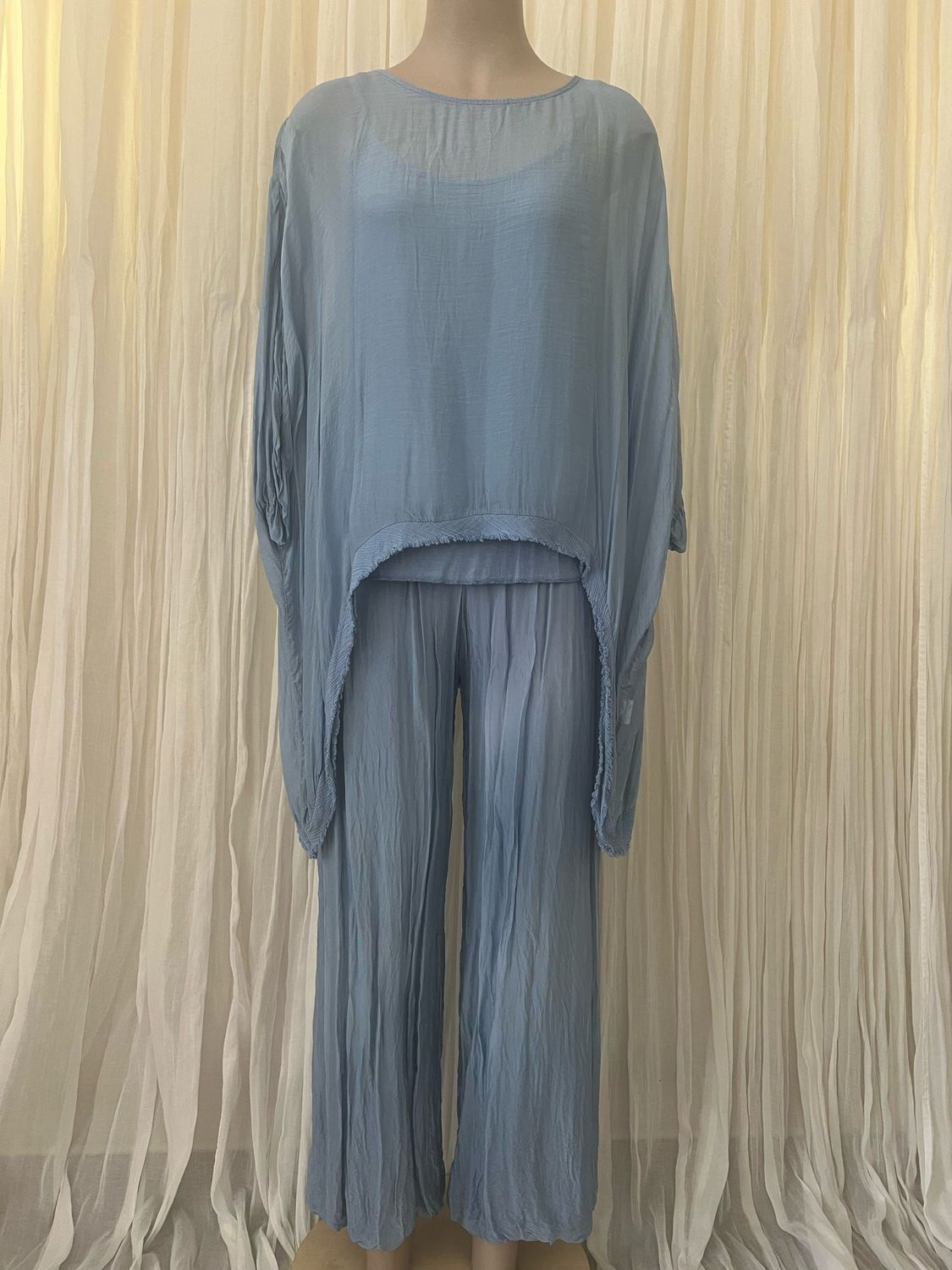 Denim Silk Batwing Top