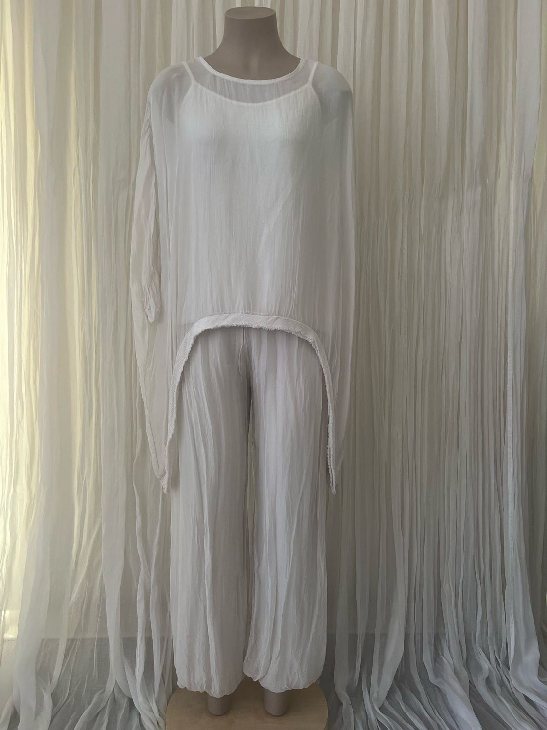 Beige Silk Batwing Top