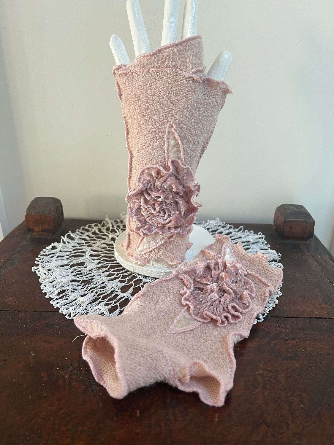 Pink Angora Fingerless Gloves