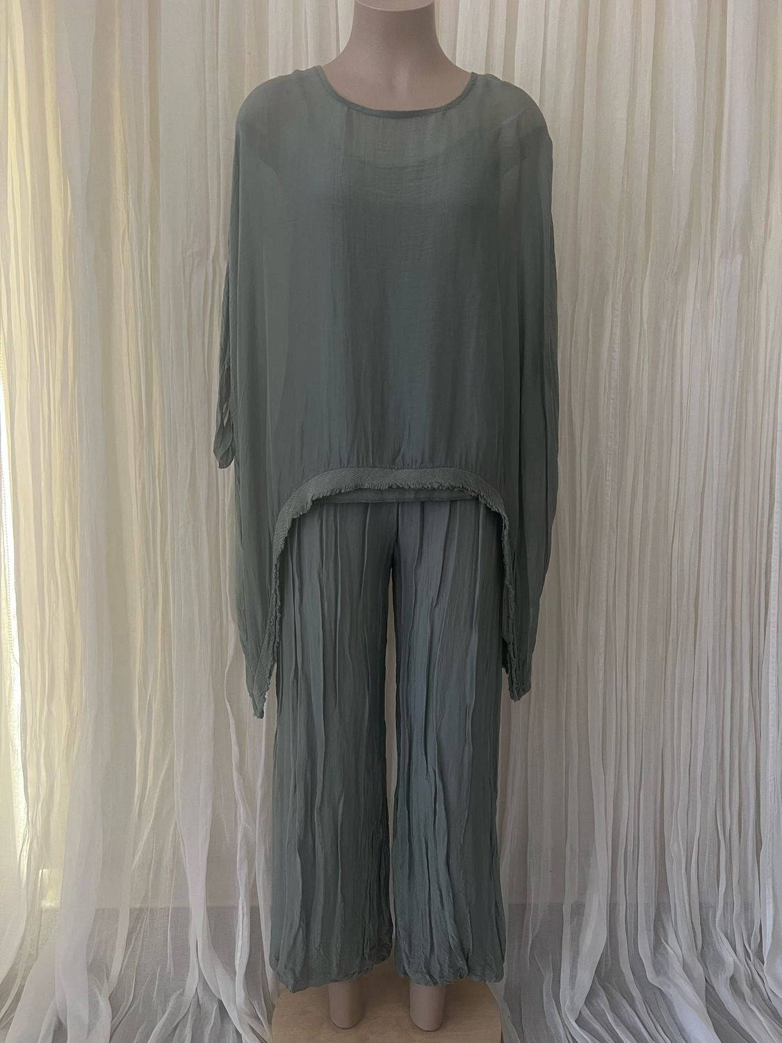 Khaki Silk Batwing Top