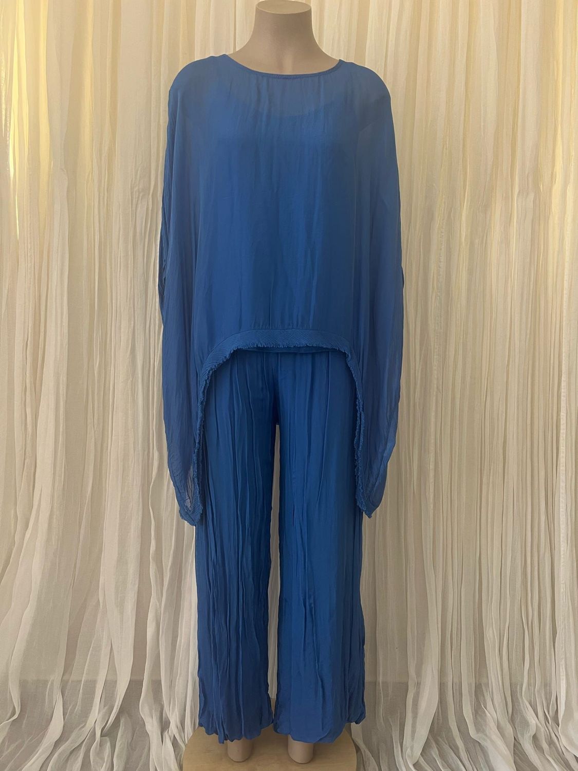 Royal Blue Silk Batwing Top