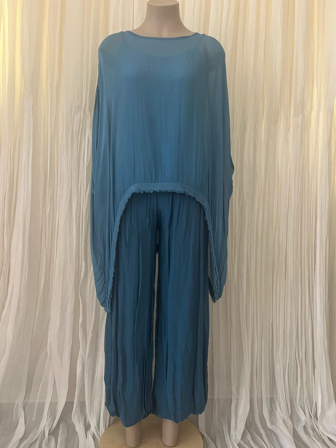 Teal Silk Batwing Top
