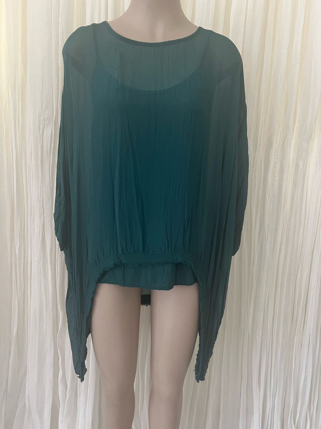 Bottle Green Silk Batwing Top