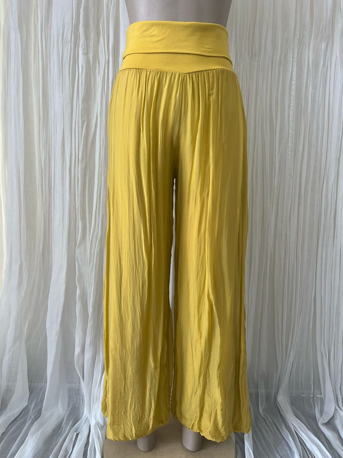 Mustard Silk Lined Wide Leg Pants