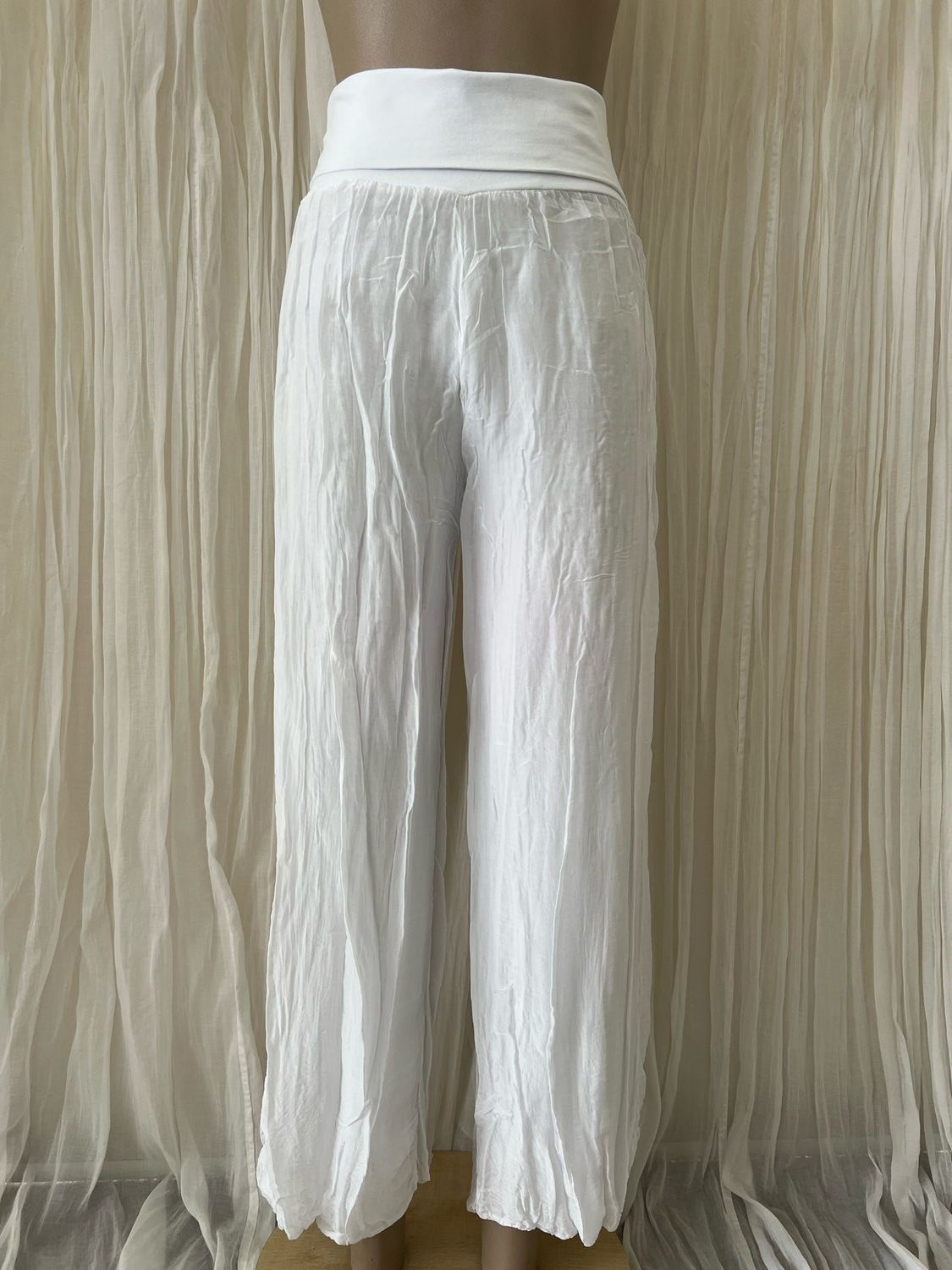 White Silk Lined Wide Leg Pants